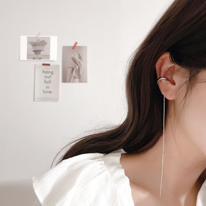 목디스크귀걸이 1+1 심플 라인 진주 드롭 체인 줄 이어커프 링 긴줄 귀찌 거북목교정 이미지 6