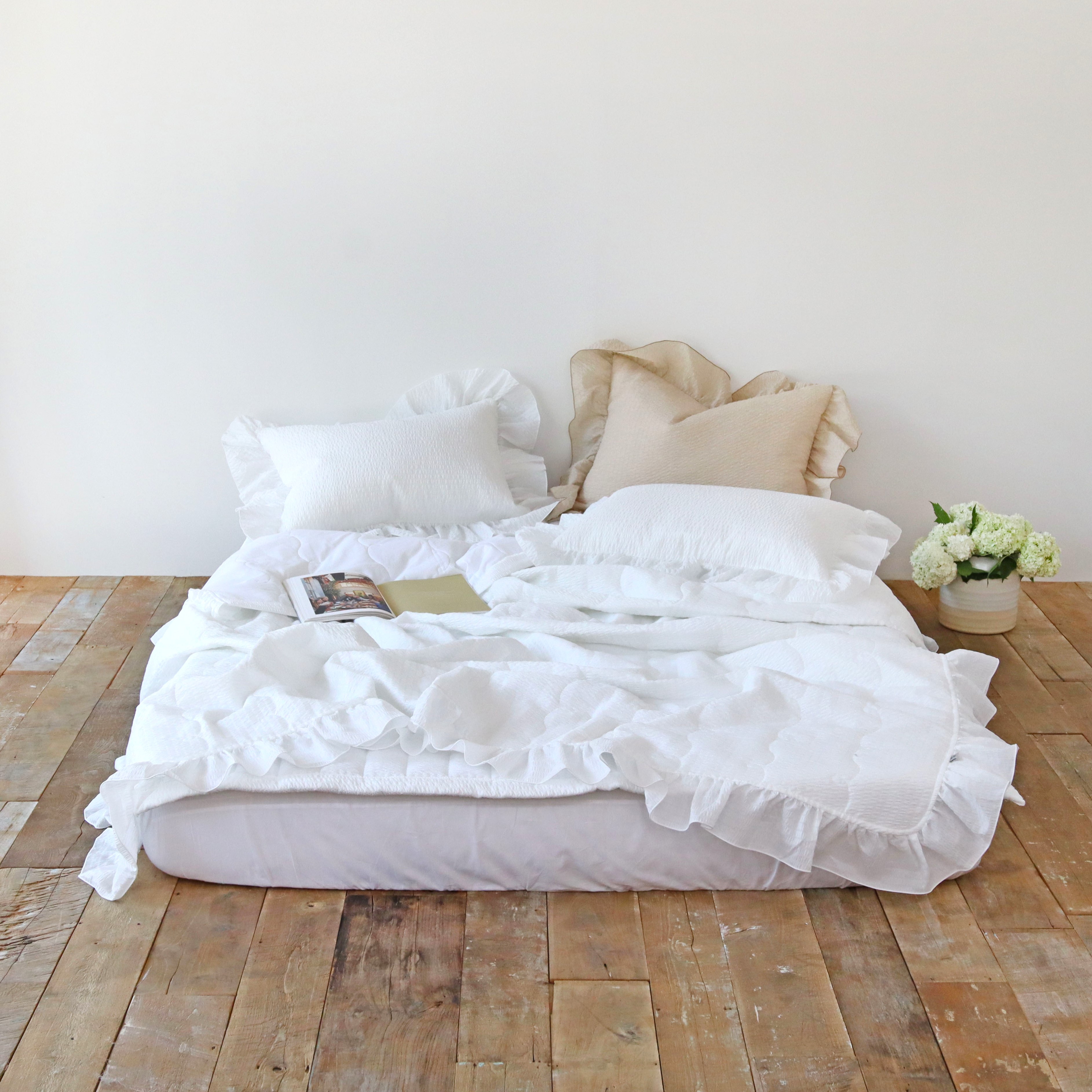 솔리드 에어워싱 시어서커 순면 프릴 시원한 차렵 침구 여름 이불 세트 SS