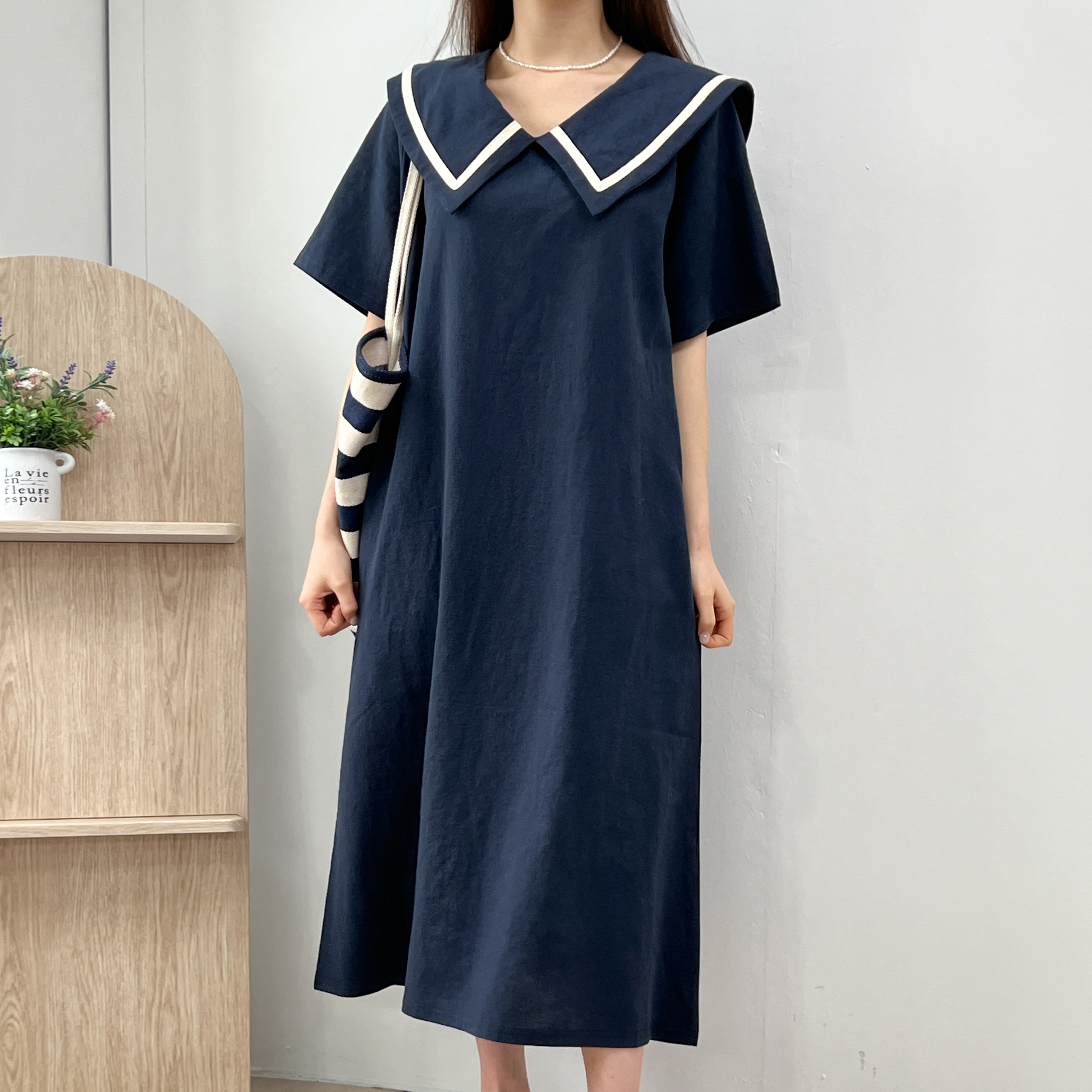 르젠 바이오워싱 린넨 세라 테잎 롱 원피스 이미지 1