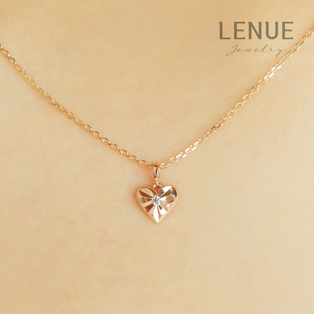 레뉴 엣지 하트 큐빅 데일리 목걸이 / 14K 골드 라운드 스톤 여자친구 애인 생일 선물 - 상세 이미지 3