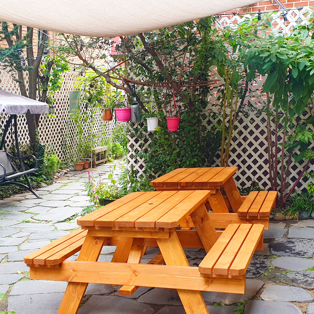 야외용 파라솔테이블 세트 원목 편의점 테라스 일체형 4인 도토리