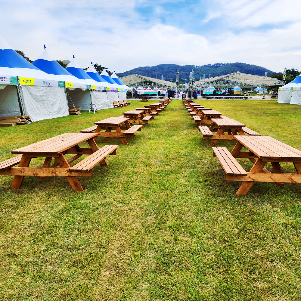 야외용 파라솔테이블 세트 원목 편의점 테라스 일체형 4인 도토리