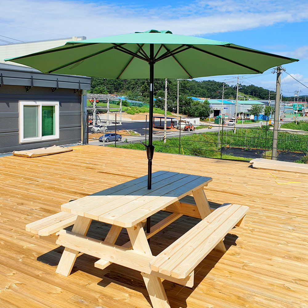 야외용 파라솔테이블 세트 원목 편의점 테라스 일체형 4인 도토리