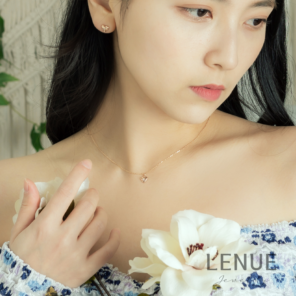 레뉴 엣지 하트 큐빅 데일리 목걸이 / 14K 골드 라운드 스톤 여자친구 애인 생일 선물 이미지 6