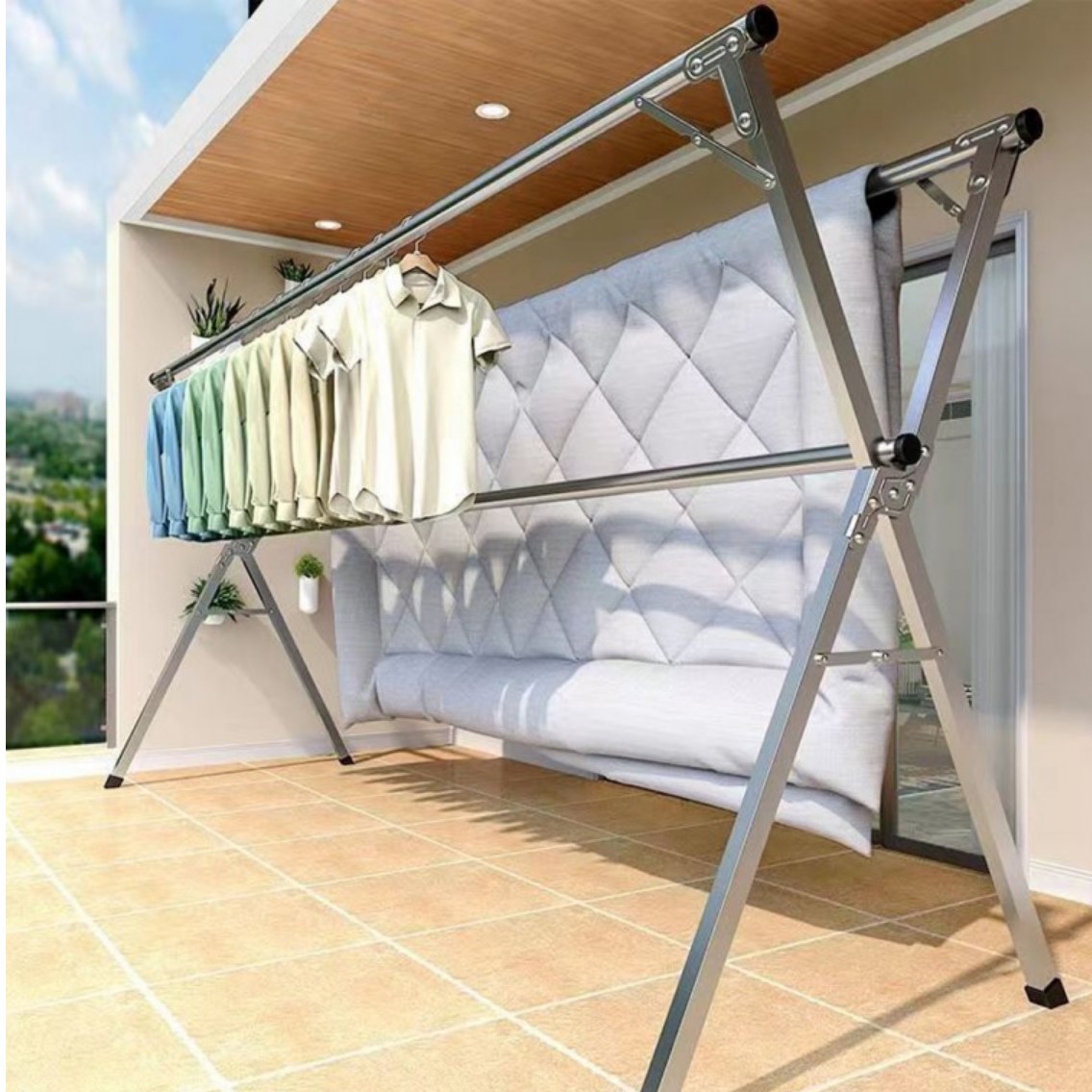 빨래건조대 올스텐 베란다 이불 아기빨래 신생한 대형 튼튼한 X형