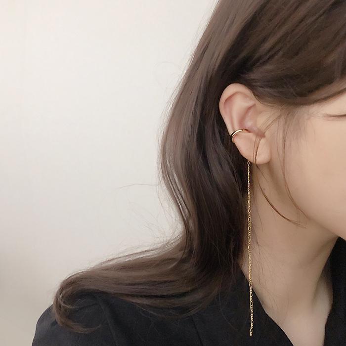 3+1 목디스크귀걸이 심플 체인 줄 롱 드롭 긴줄 귀찌 이어커프 거북목 교정 이미지 4