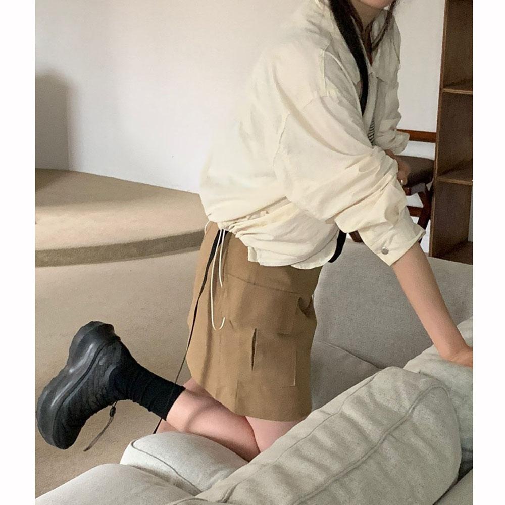 (세일) 오버무드 여성 여름 신상 유니크 빈티지 린넨 세미 a라인 빅포켓 카고 미니 스커트 2color - 상세 이미지 2