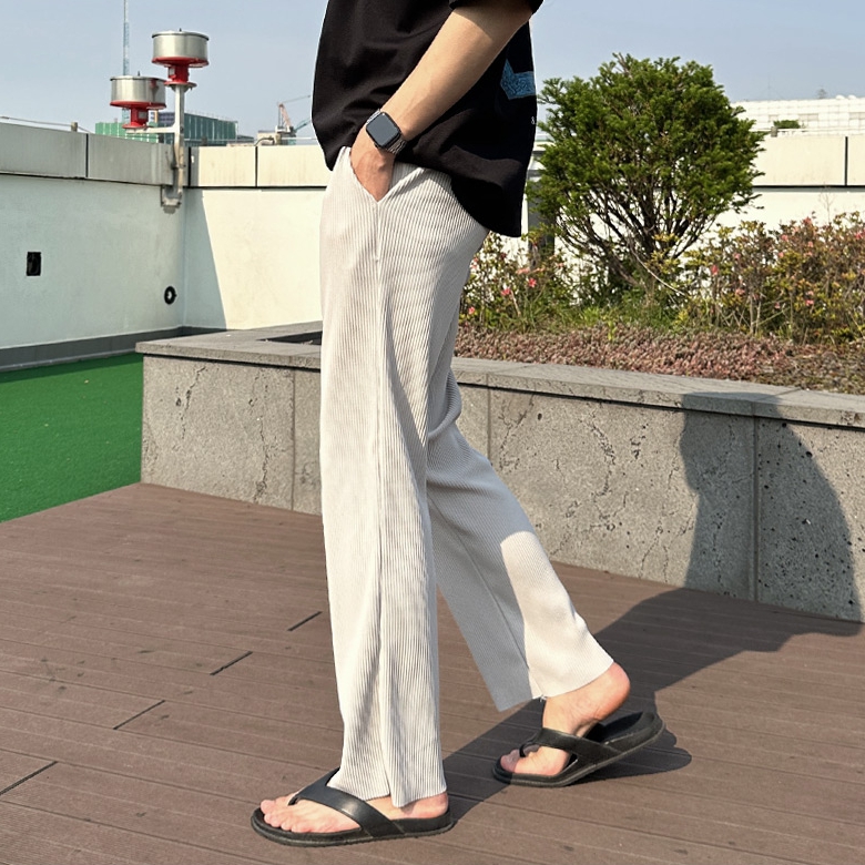 남자 사무엘 봄 여름 가을 일자 플리츠 밴딩 팬츠 이미지 4