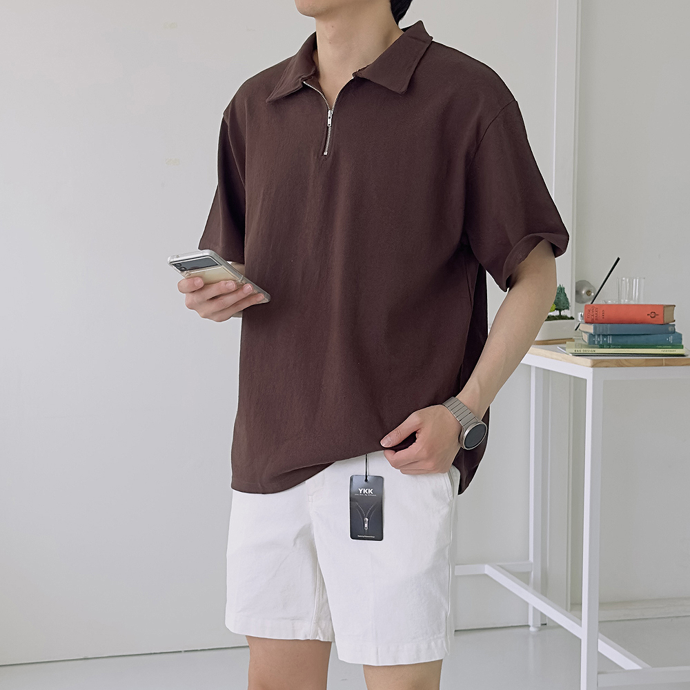 남자오버핏반팔티 헨리넥 집업 커플 남자카라티 이미지 4