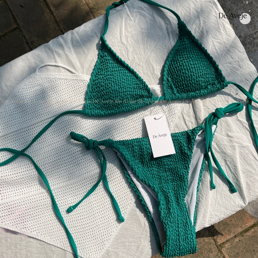 홀터넥 끈 비키니 수영복 비비드 컬러 퍼플 그린 휴양지룩 2color - 상세 이미지 4