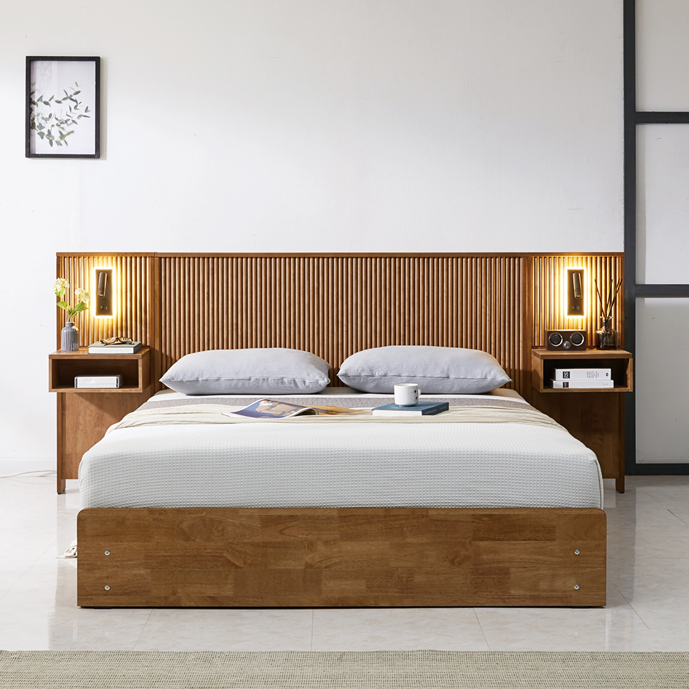 RF 세라픽 LED 원목 템바보드 침대 SS (협탁,매트선택) - 메인 이미지