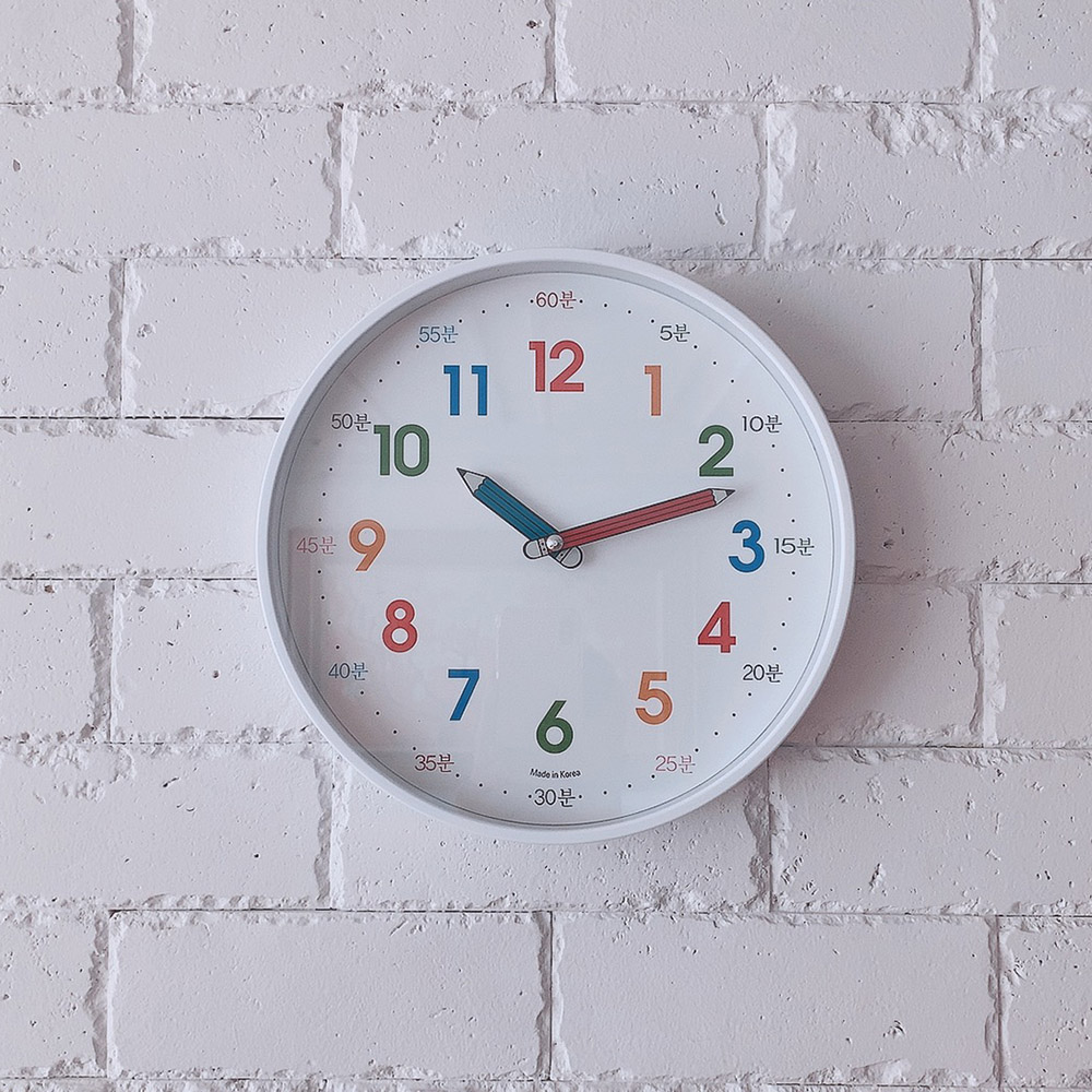 이지투씨 무소음 교육용 시계 아이방 학습용 화이트 벽시계 어린이 시계공부 인테리어