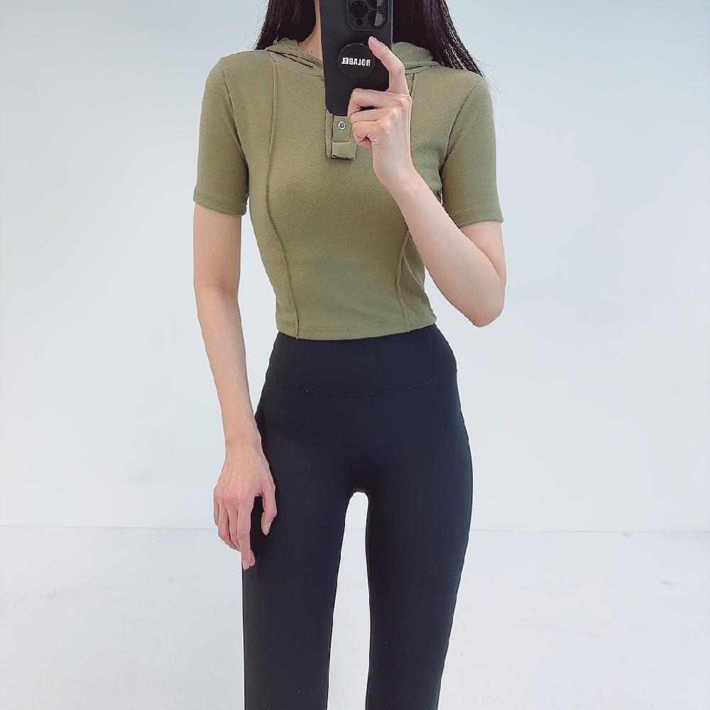 로라벨 데어 필라테스복 여성 요가복 필라테스 요가 상의 옷 커버업 운동복 탑 반팔 크롭 - 상세 이미지 3