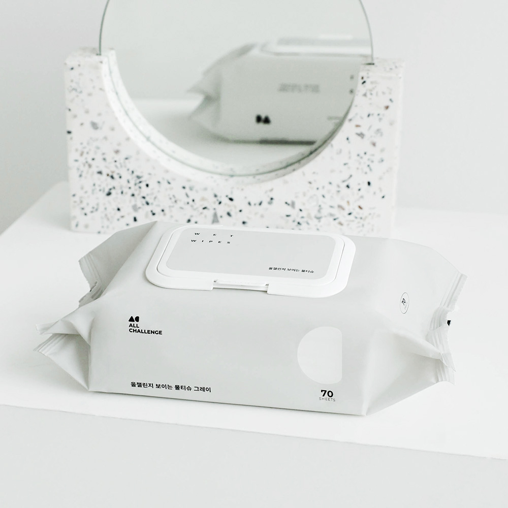 올챌린지 보이는 물티슈 그레이 70매 5팩+5팩 캡형 두꺼운 대용량 아기 신생아 안전한