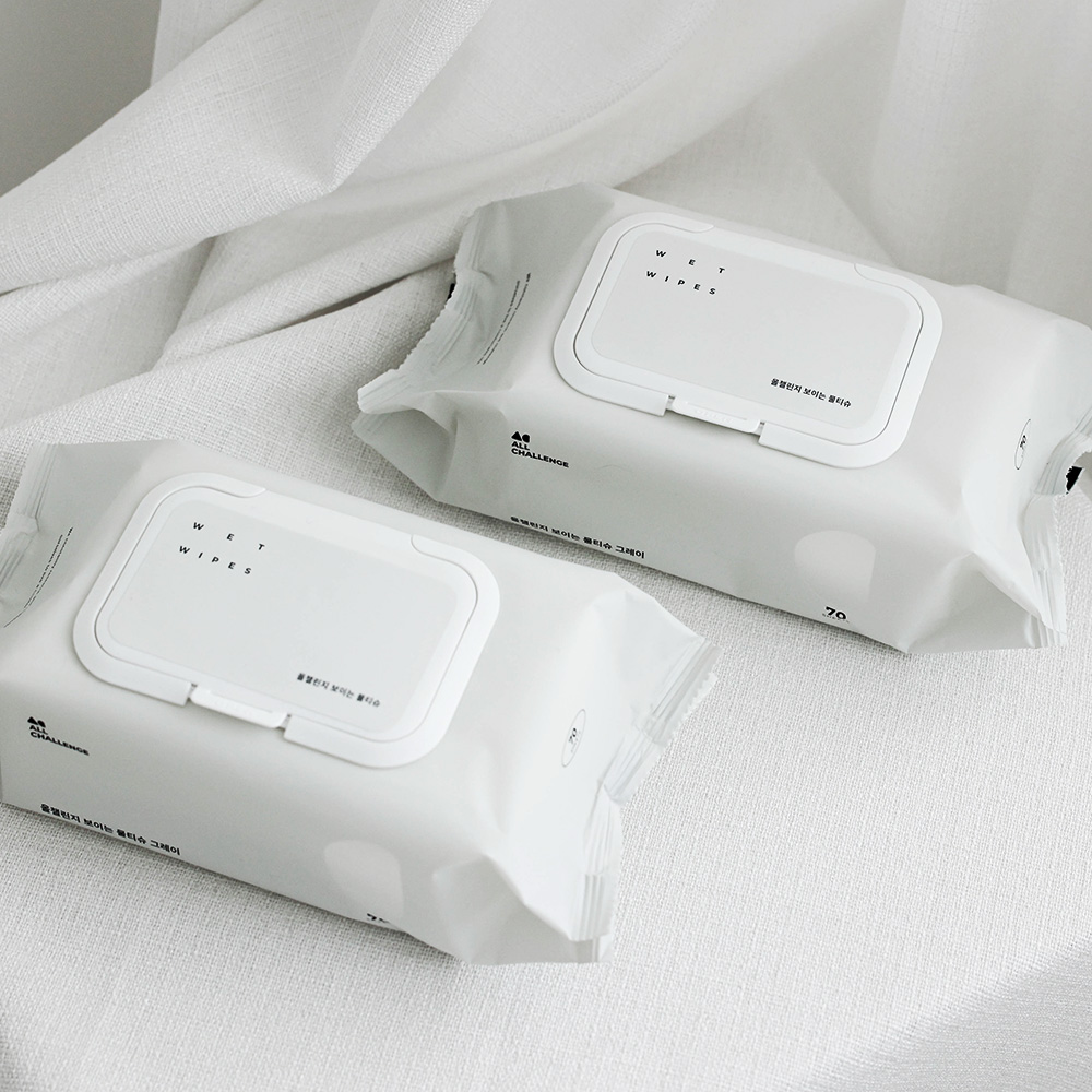 올챌린지 보이는 물티슈 그레이 70매 5팩+5팩 캡형 두꺼운 대용량 아기 신생아 안전한