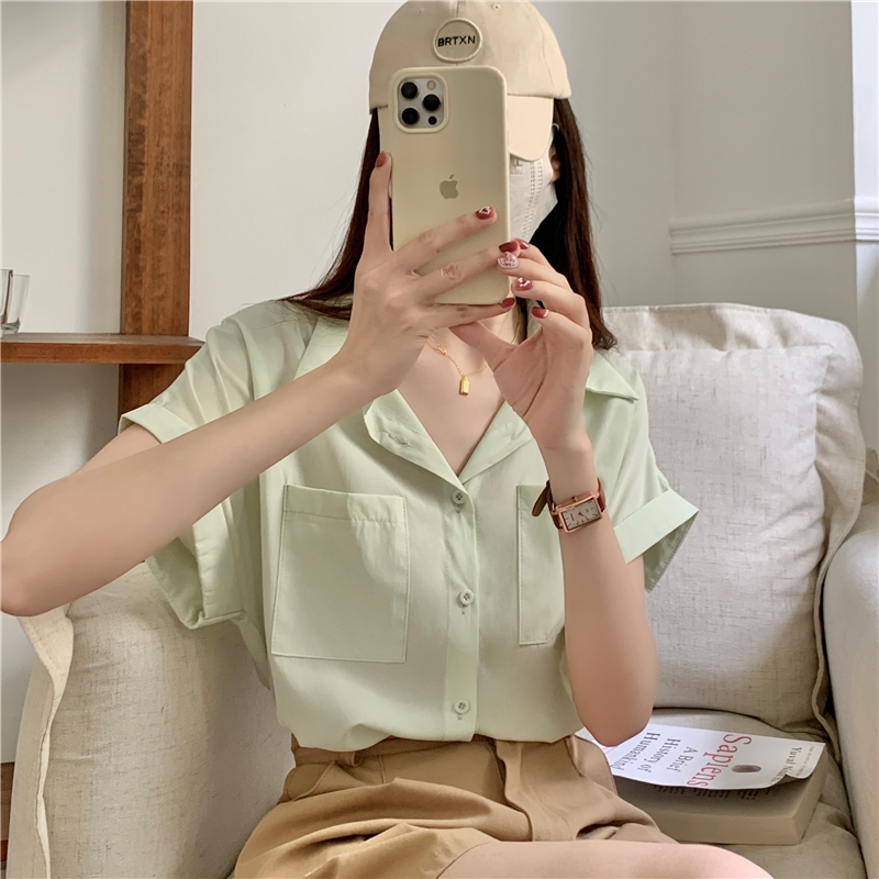 여자여자몰 시크 커리어우먼룩 가오리핏셔츠 여름 포켓롤업셔츠남방 화이트 이미지 3