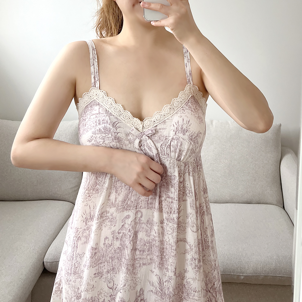 힐트니 커플 잠옷 트왈드주이 민소매 캡내장 원피스 여름 신혼 허니문 파자마 상세 이미지 32