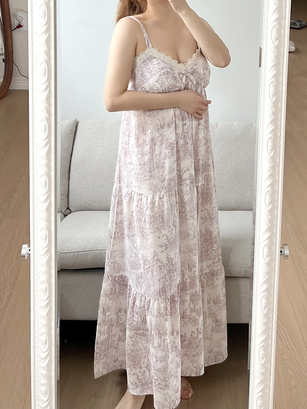 힐트니 커플 잠옷 트왈드주이 민소매 캡내장 원피스 여름 신혼 허니문 파자마 상세 이미지 30