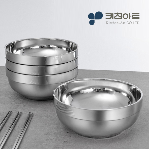 키친아트 스텐 냉면기 냉면그릇 이중면기 그릇 20cm 4p, 젓가락 4p - 상세 이미지 5