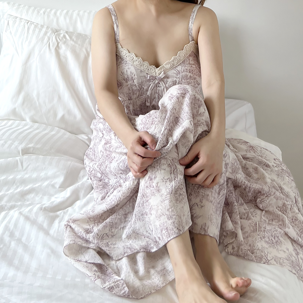 힐트니 커플 잠옷 트왈드주이 민소매 캡내장 원피스 여름 신혼 허니문 파자마 상세 이미지 41
