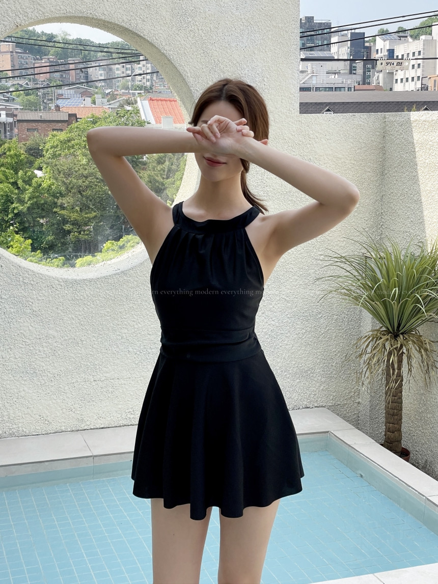💙[무조건날씬/M-4XL] 홀터넥 유교걸 휴양지 커버업 원피스 비키니 모노키니 빅사이즈 치마 수영복 상세 이미지 21