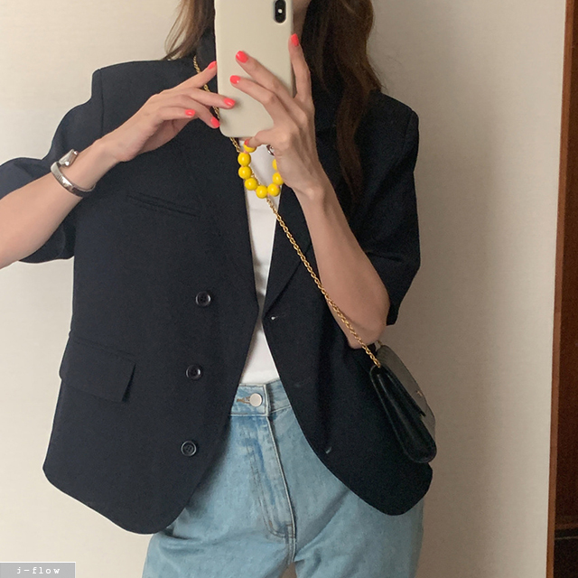 볼른 루즈핏 버튼 카라넥 반팔 자켓 3col 여름 봄 사선 코튼 오버핏 하객 제이플로우 이미지 3