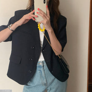 볼른 루즈핏 버튼 카라넥 반팔 자켓 3col 여름 봄 사선 코튼 오버핏 ... 착용 후기 | 사이즈/핏 총정리 - 상품 이미지 3