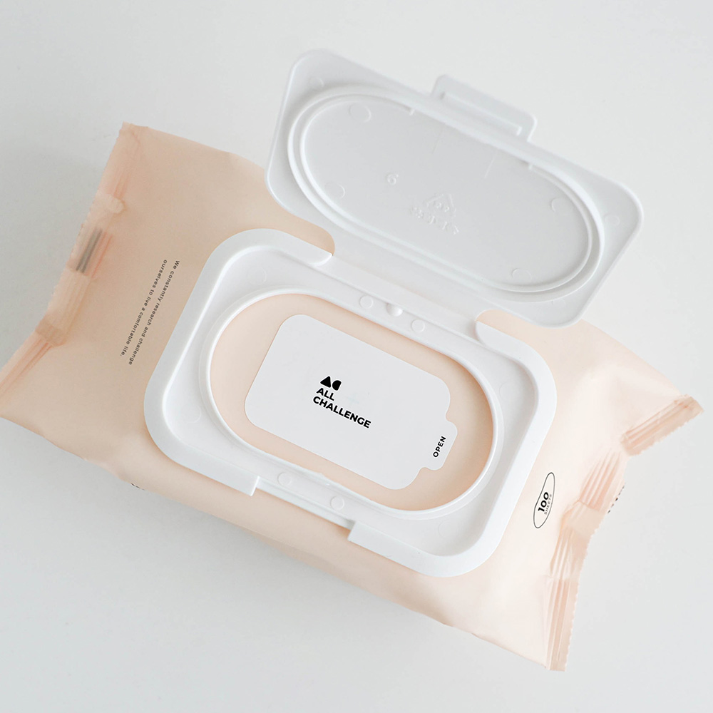 올챌린지 보이는 물티슈 베이지 100매 5팩+5팩 캡형 대용량 엠보싱 저자극