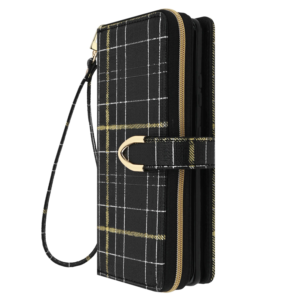 갤럭시A24 타르탄 스트랩 지갑형 다이어리 케이스 블랙 - 상품 이미지