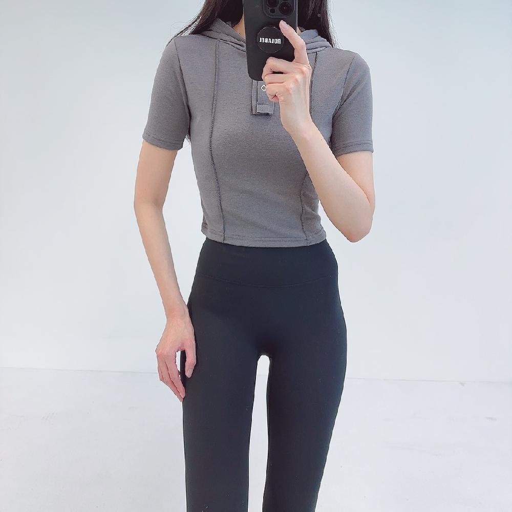 로라벨 데어 필라테스복 여성 요가복 필라테스 요가 상의 옷 커버업 운동복 탑 반팔 크롭 - 상세 이미지 4