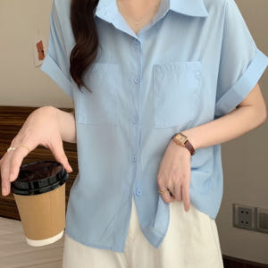 여자여자몰 시크 커리어우먼룩 가오리핏셔츠 여름 포켓롤업셔츠남방 화이트 착용 후기 | 사이즈/핏 총정리 - 상품 이미지 4