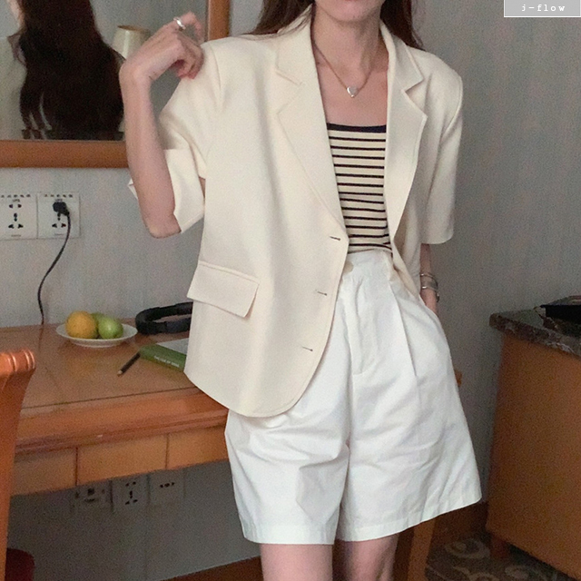 볼른 루즈핏 버튼 카라넥 반팔 자켓 3col 여름 봄 사선 코튼 오버핏 하객 제이플로우 이미지 2