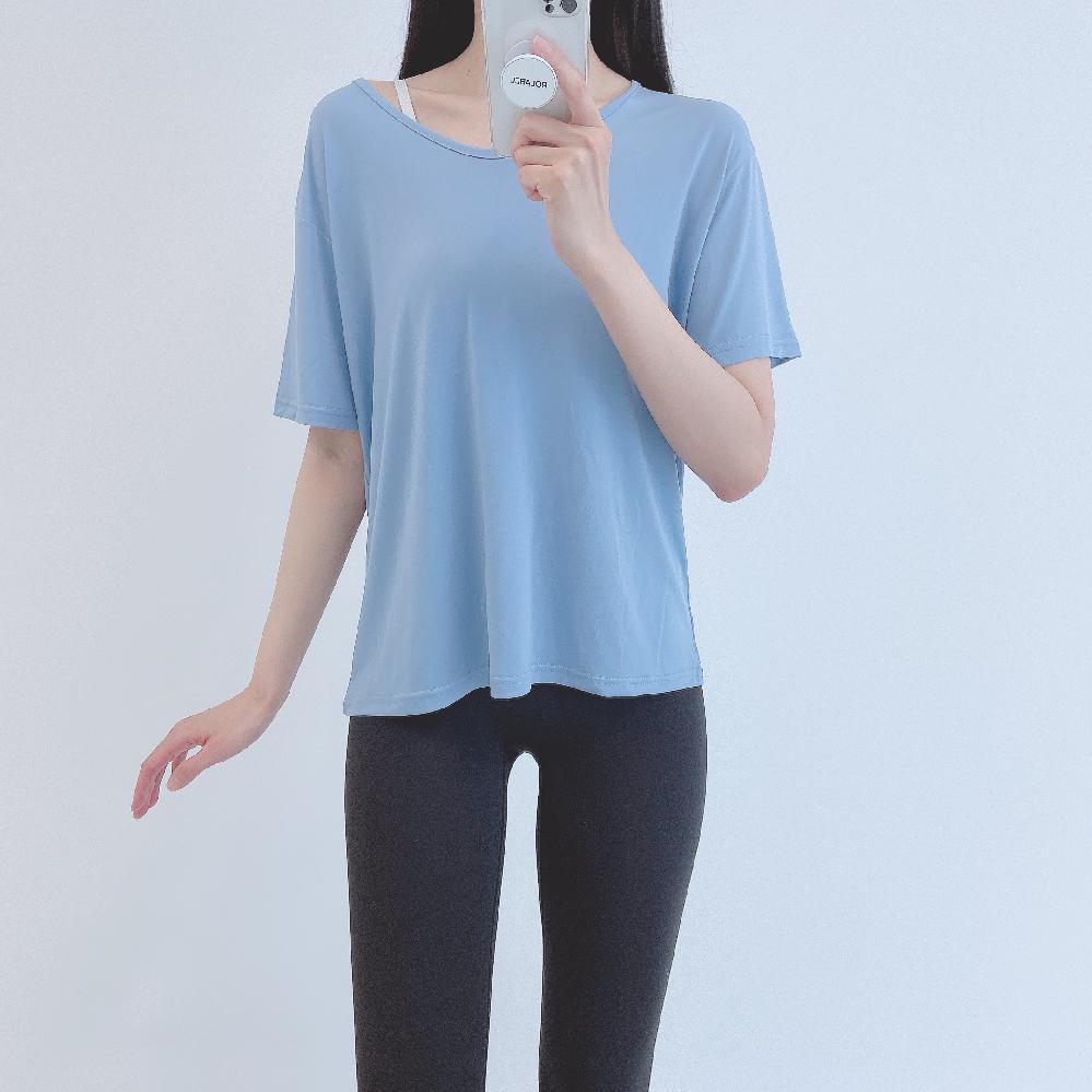 로라벨 샤인 필라테스복 여성 요가복 필라테스 요가 상의 티셔츠 옷 커버업 운동복 반팔 탑 - 상세 이미지 2