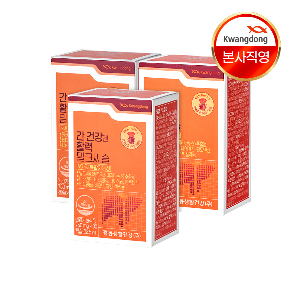 광동 간 건강엔 활력 밀크씨슬 750mg 30캡슐, 3개