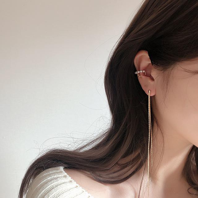 심플 체인 뱀줄 롱 드롭 귀걸이 티타늄 목디스크귀걸이 거북목 교정 - 상품 이미지