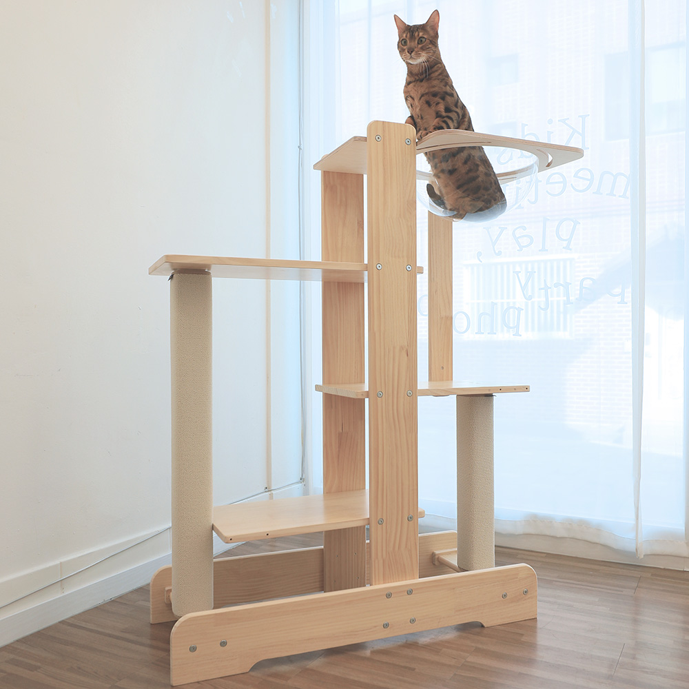캣츠빌 아쭈타워 4층 스크래쳐 캣폴 원목 고양이 캣타워 발판구성