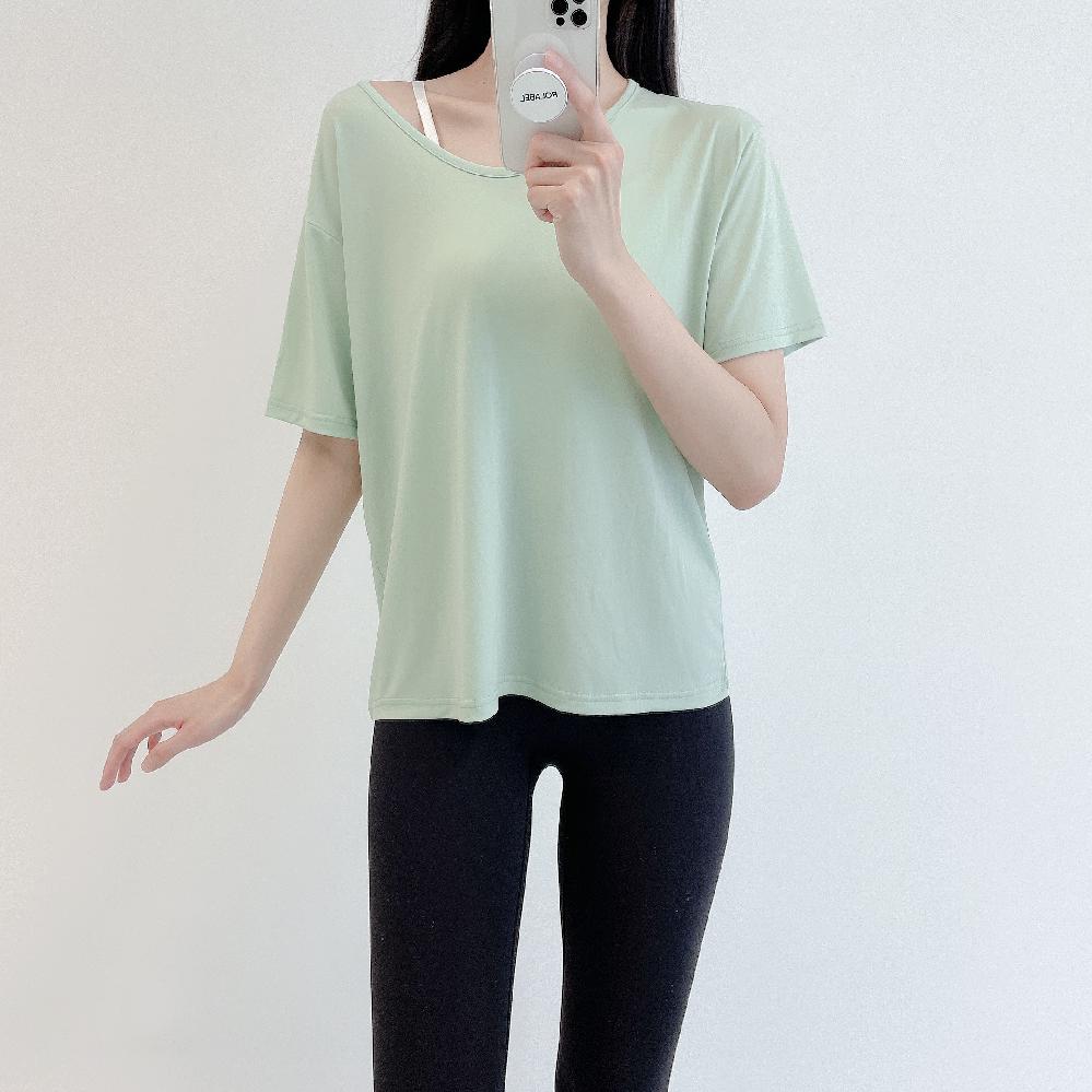 로라벨 샤인 필라테스복 여성 요가복 필라테스 요가 상의 티셔츠 옷 커버업 운동복 반팔 탑 - 상세 이미지 5