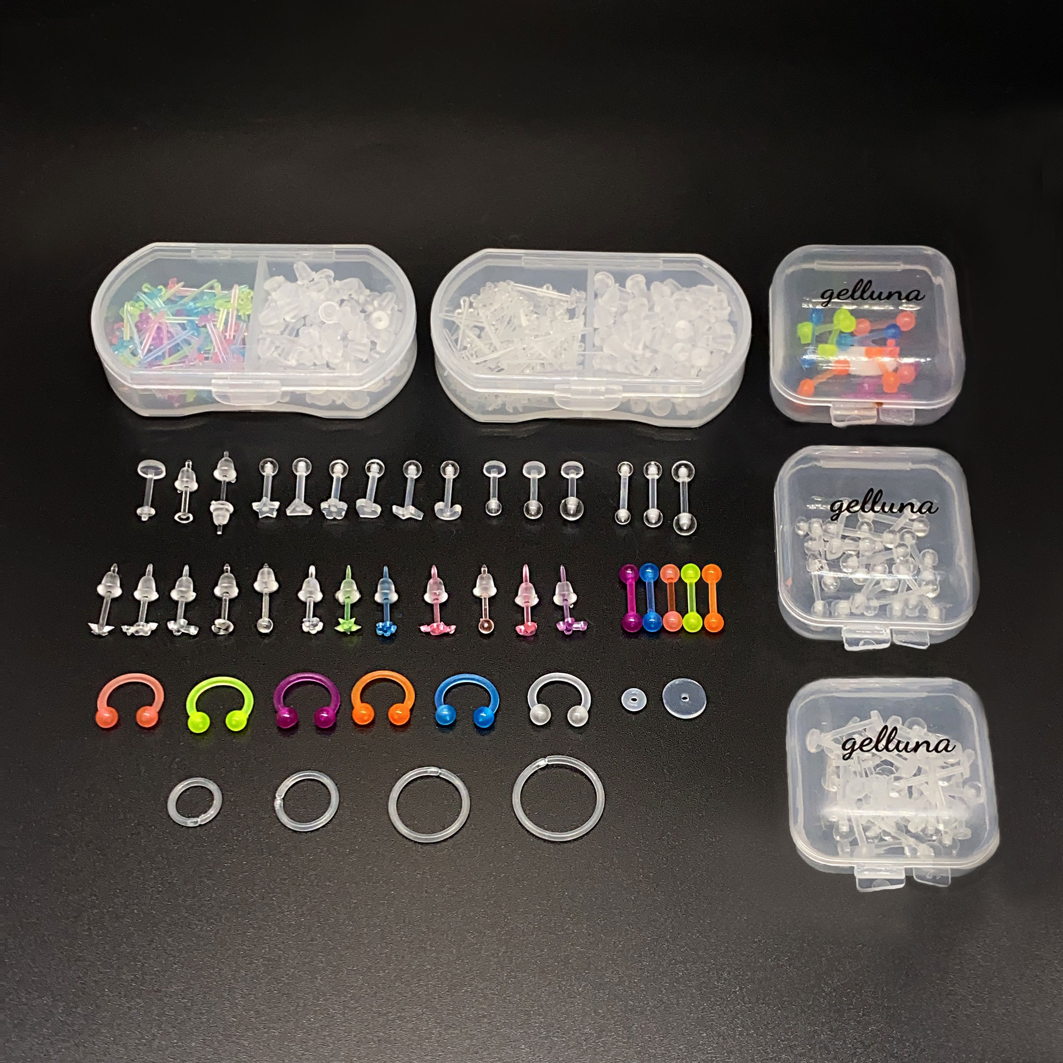 살튀 귀막힘 방지 투명 실리콘 아크릴 귀걸이 피어싱 세트