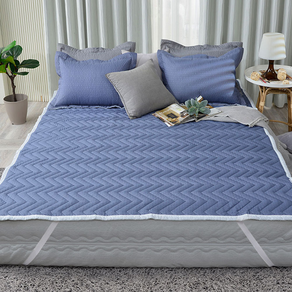 달콤한하루 고정밴드 시어서커 여름 침대패드 매트리스 패드 SS 카이블루