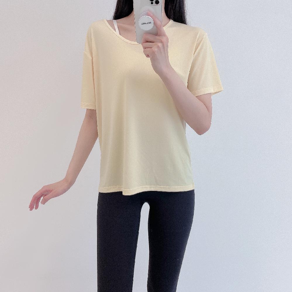로라벨 샤인 필라테스복 여성 요가복 필라테스 요가 상의 티셔츠 옷 커버업 운동복 반팔 탑 - 상세 이미지 4