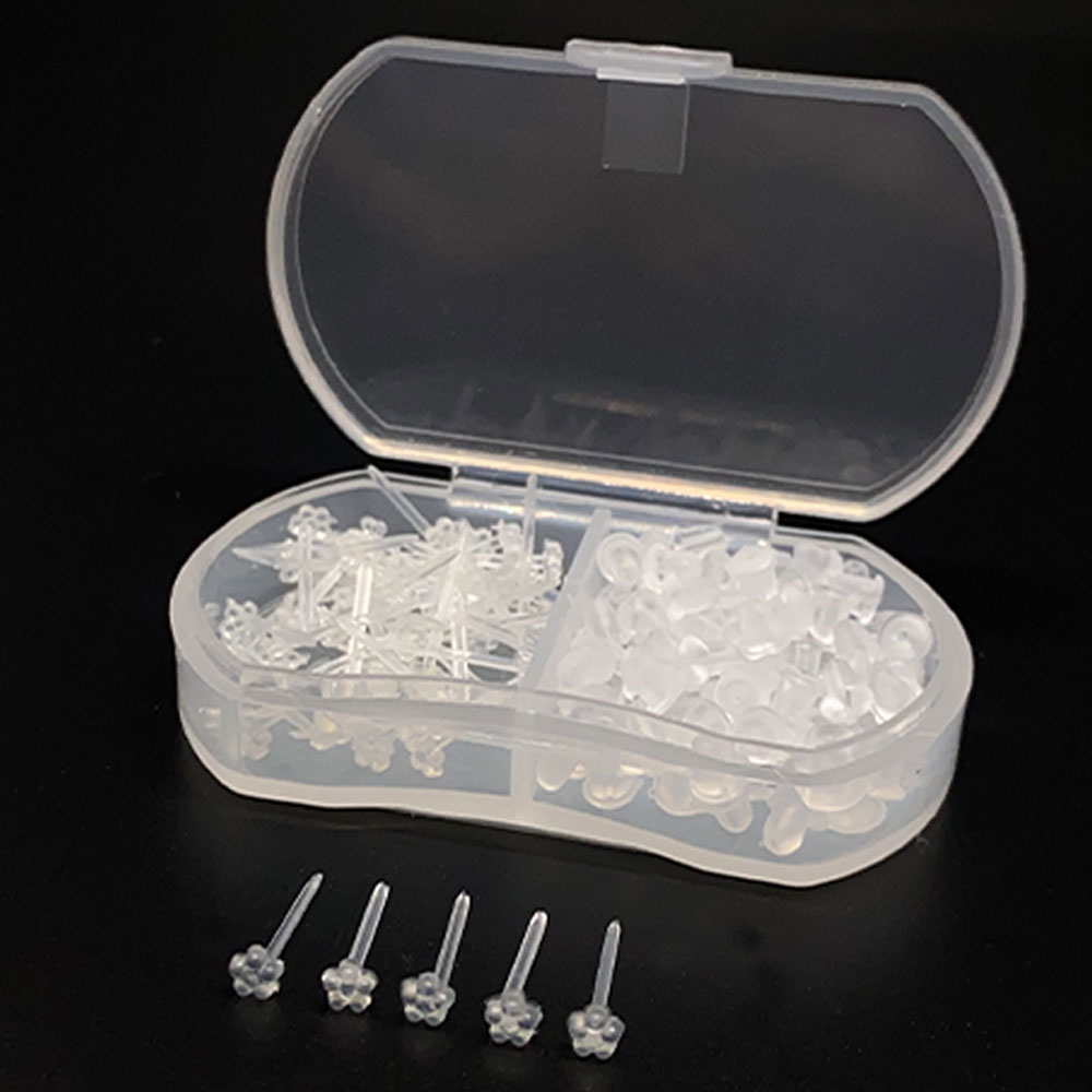 살튀 귀막힘 방지 투명 실리콘 아크릴 귀걸이 피어싱 세트