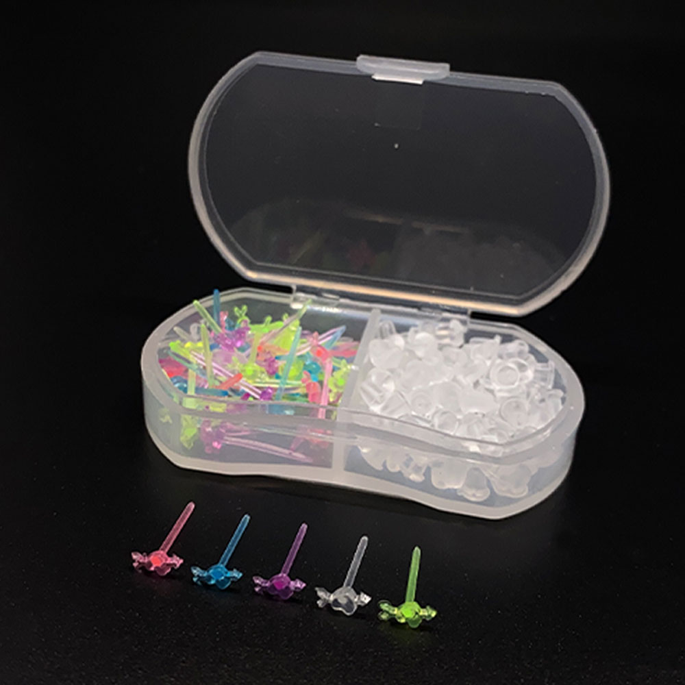 살튀 귀막힘 방지 투명 실리콘 아크릴 귀걸이 피어싱 세트