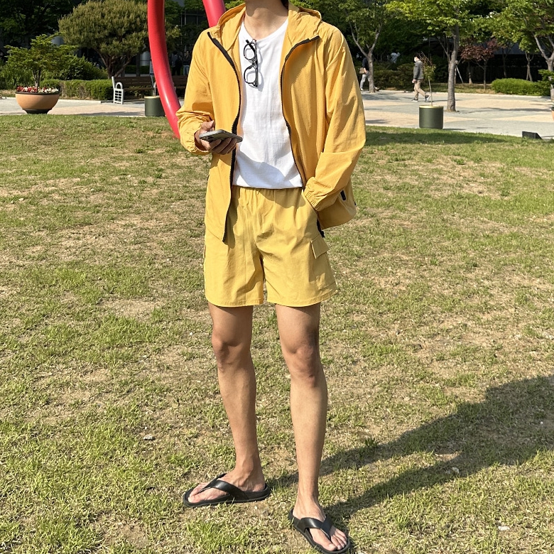 남자 에버렛 여름 후드 카고 반바지 트레이닝 셋업 세트 - 상세 이미지 2