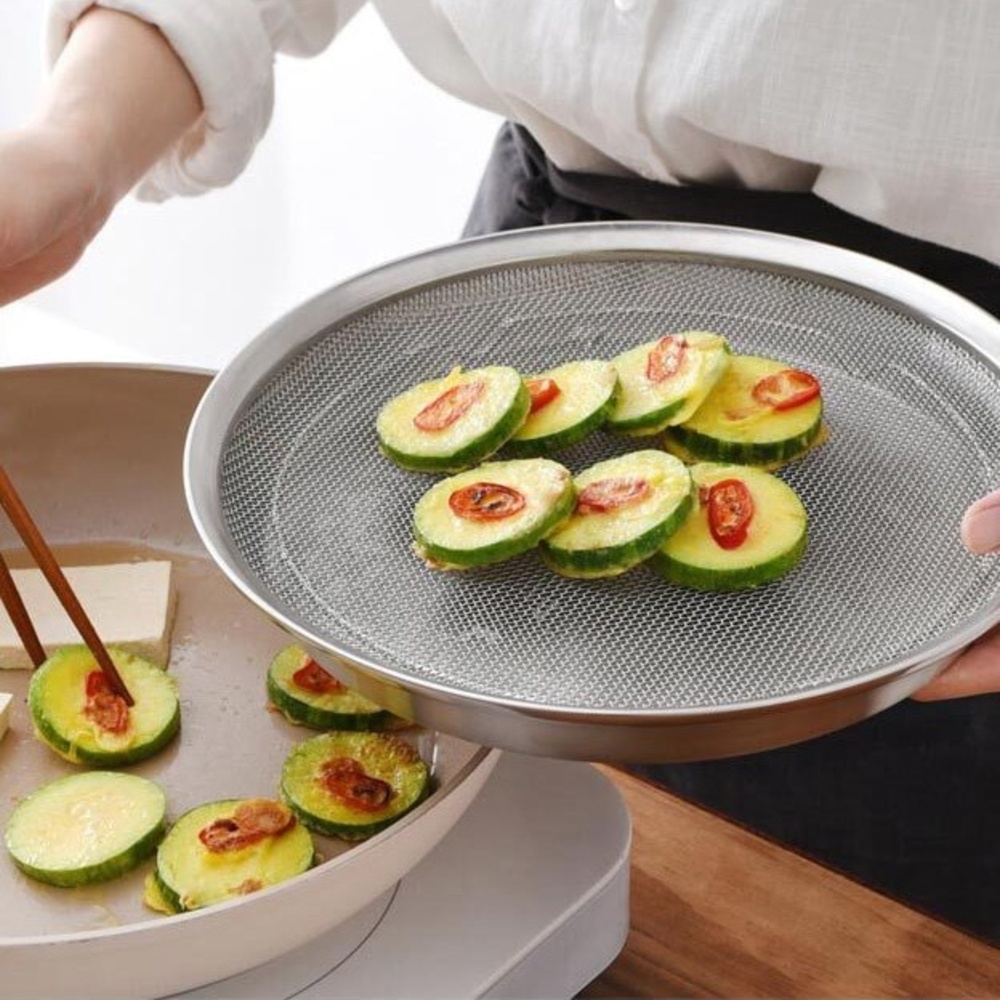 스텐 메쉬 채반 접시 전 튀김 소쿠리 야채 쌈그릇 29cm, 1개 - 상세 이미지 2