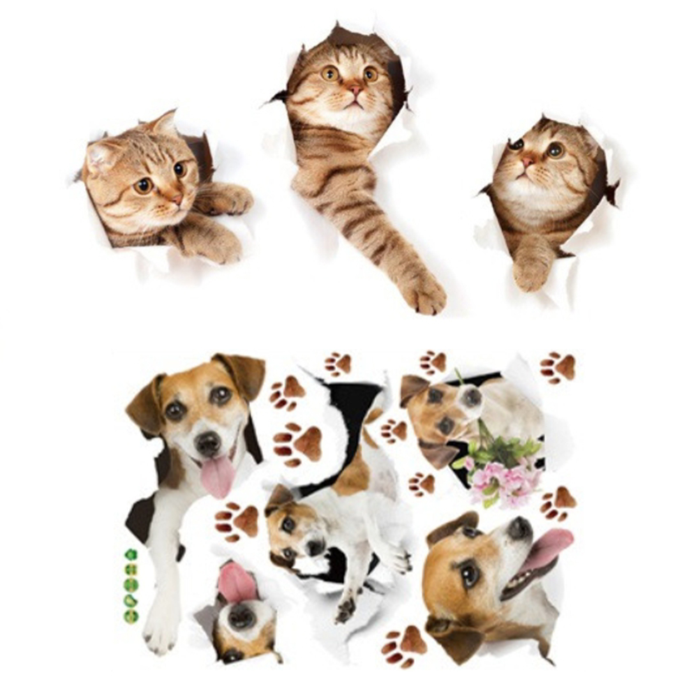 (땡) 3D 착시 포인트스티커 시트지 포인트벽지 고양이 강아지 데코스티커 꾸미기 - 상품 이미지