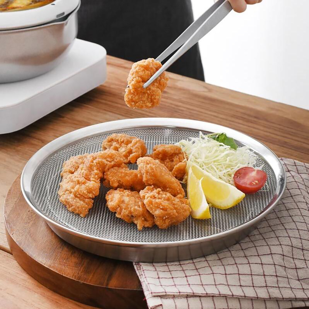 스텐 메쉬 채반 접시 전 튀김 소쿠리 야채 쌈그릇 29cm, 1개 - 상세 이미지 3