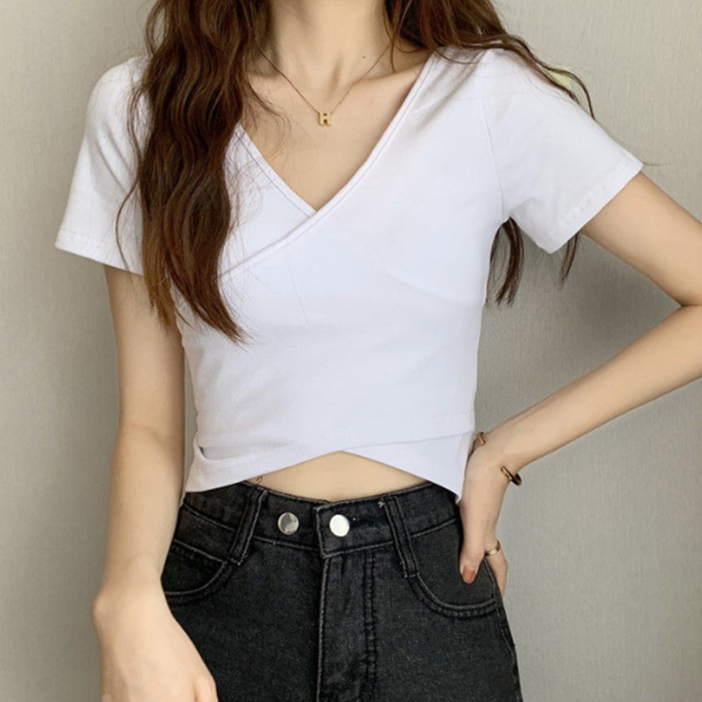크롭티 탱크탑 슬림핏 여름 이지 크롭 나시 탑 새미 반팔 배꼽티 이미지 6