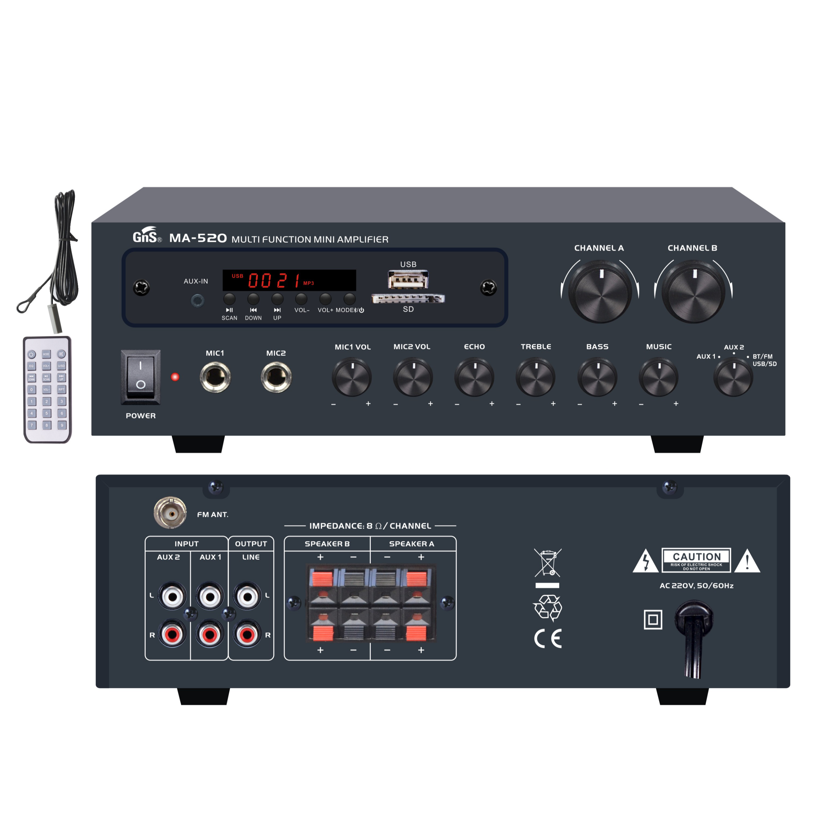 GNS MA-520 MA520 2채널 매장앰프 USB 블루투스 미니앰프 업소용 - 상세 이미지 4