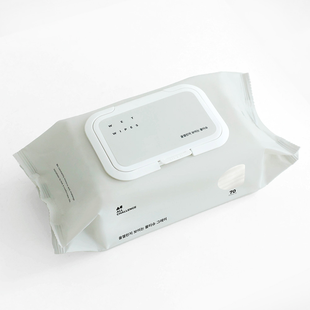 올챌린지 보이는 물티슈 그레이 70매 5팩+5팩 캡형 두꺼운 대용량 아기 신생아 안전한