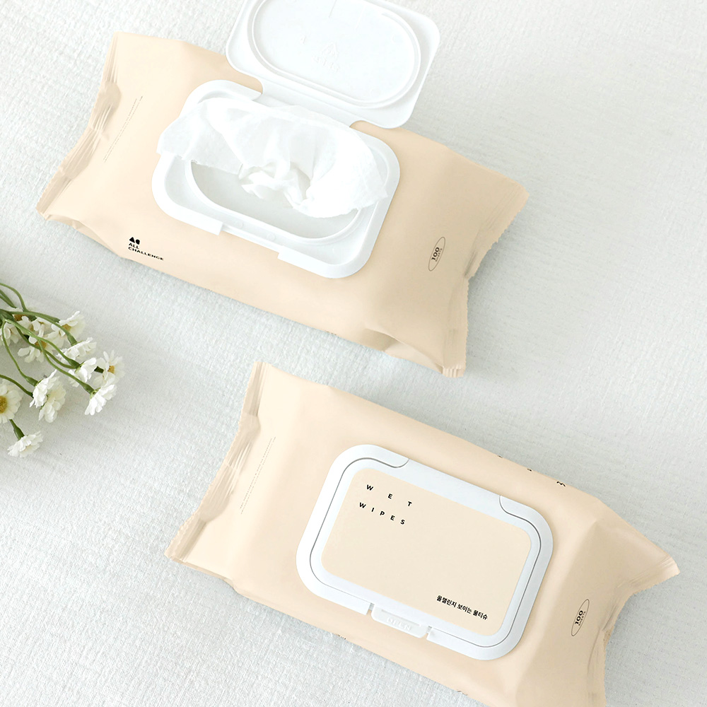 올챌린지 보이는 물티슈 베이지 100매 10팩+10팩 엠보싱 캡형 안전한 아기 신생아